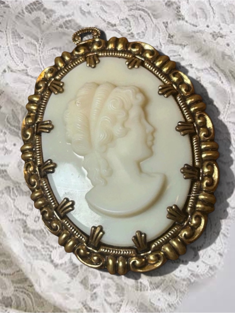 Vintage Cameo Pendant 2” Mid Century Victorian Revival